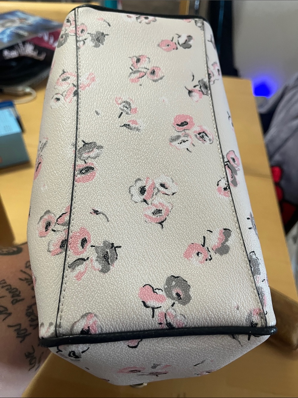 Coach Pink Floral Leather Tote with Black Trim - Picture 8 of 9